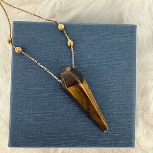 Alex and Ani Gold Plated Sterling Silver Necklace with Tiger’s Eye Pendant